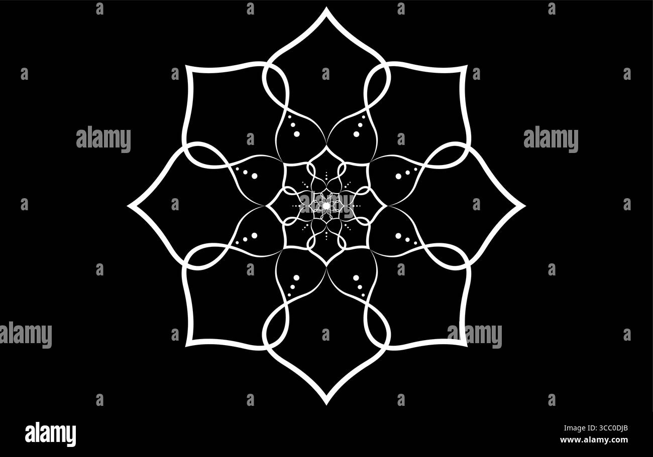 Fiore di loto sacro, ornamento floreale bianco, design con logo. Fiore simbolo dello yoga, spa, salone di bellezza, cosmetici, relax, stile del marchio. Illustrazione Vettoriale