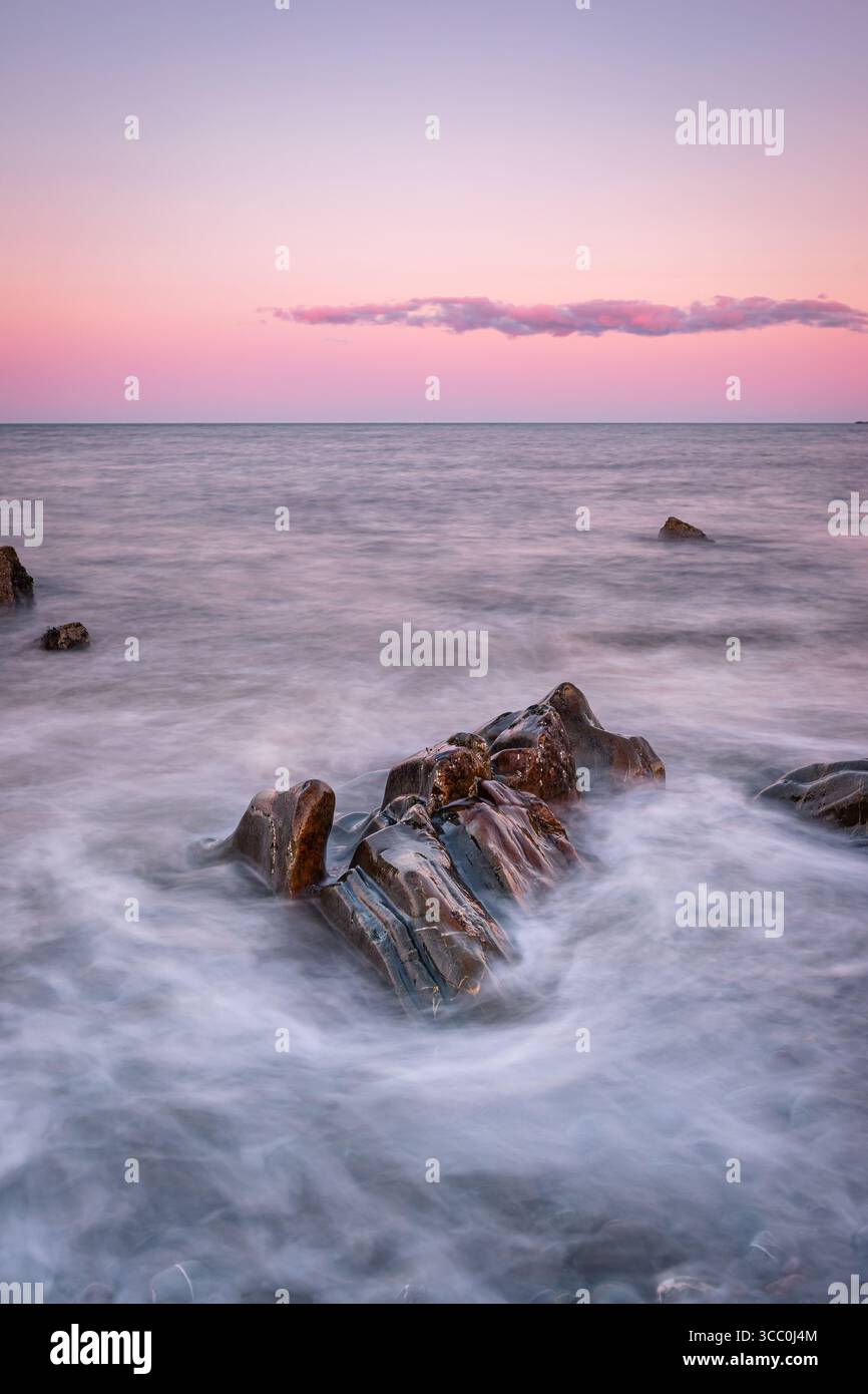 Tramonto sulla baia di Dundalk, Annagassan, Louth, Repubblica d'Irlanda Foto Stock