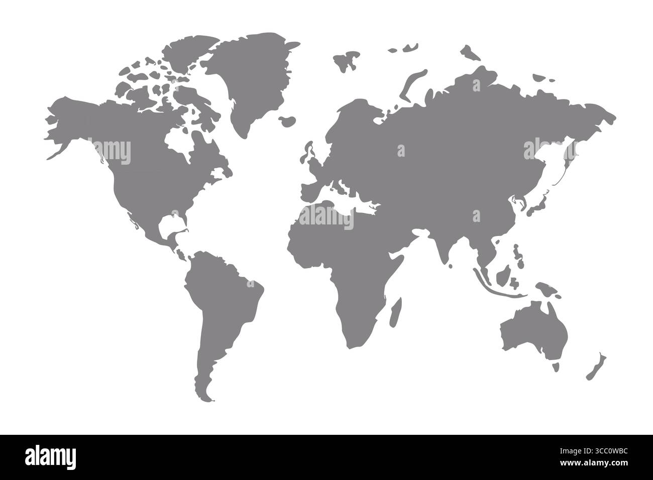 Sagoma semplice della mappa del mondo grigio, illustrazione vettoriale dei continenti globali Illustrazione Vettoriale