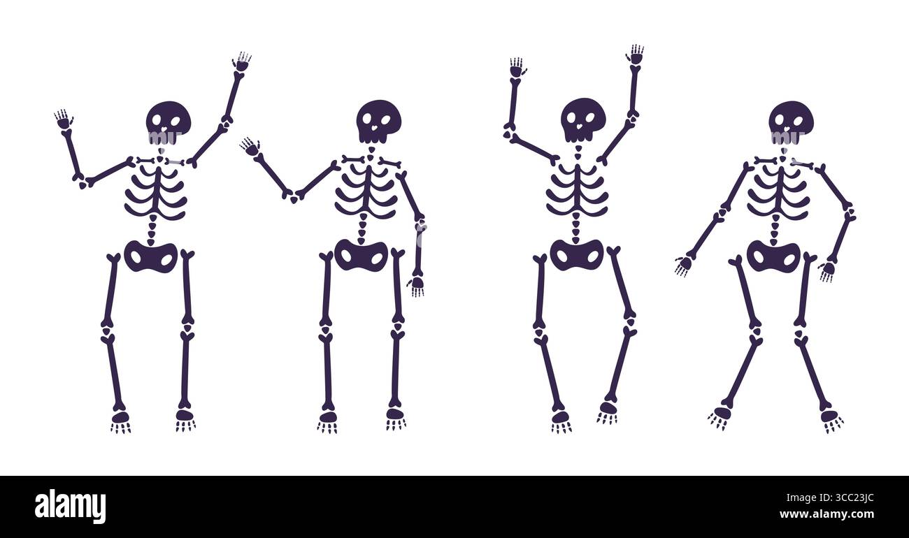 Scheletri Di Halloween. Scheletri Danzanti Scheletri Di Halloween Danzanti Scheletro Un Gruppo Isolato Mascotte Vettoriali Divertente Personaggi Divertenti Alloween Ossa 223309291