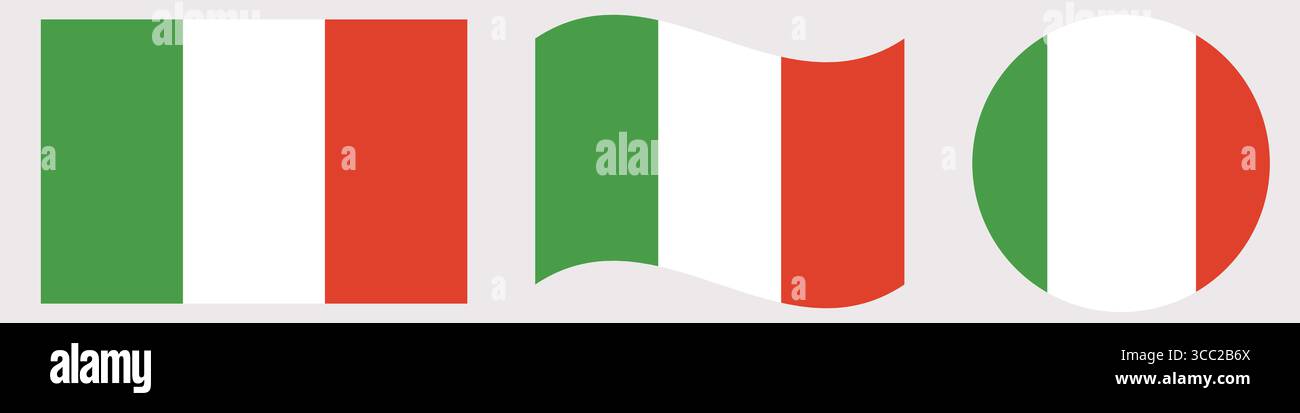 La bandiera italiana a forma circolare isolata. Set di bandiere Italia. Bandiera d'Italia. Foto Stock