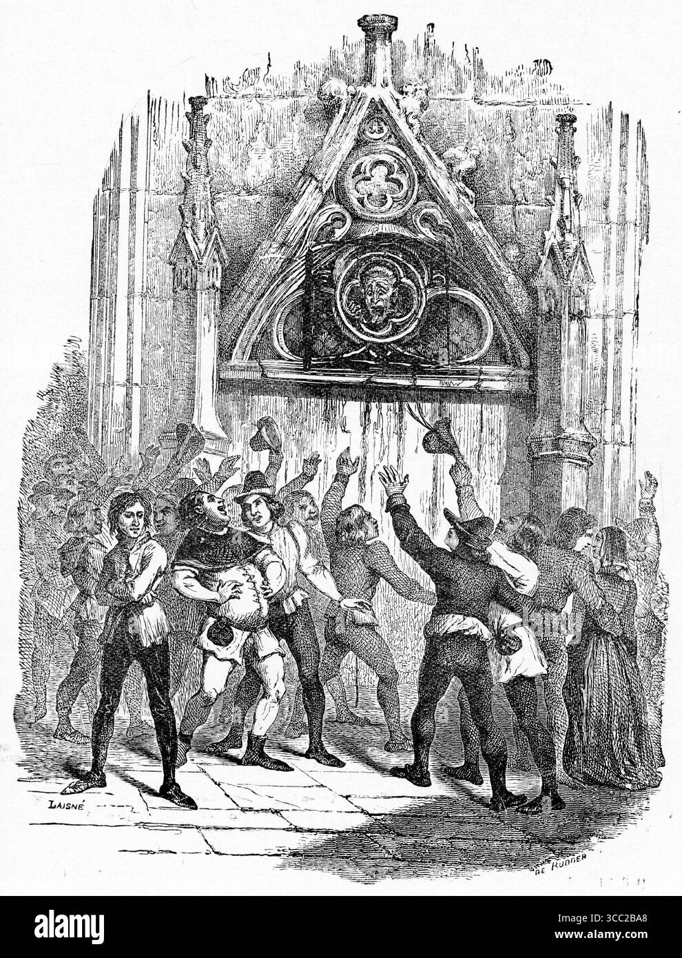 Illustrazione di una prima edizione francese del libro di Victor Hugo il gobbo di Notre Dame, Foto Stock