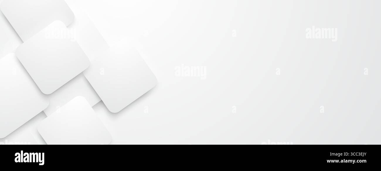 Sfondo bianco astratto con rettangoli arrotondati e ombre sottili sul lato sinistro, creando profondità e interesse visivo. Illustrazione Vettoriale