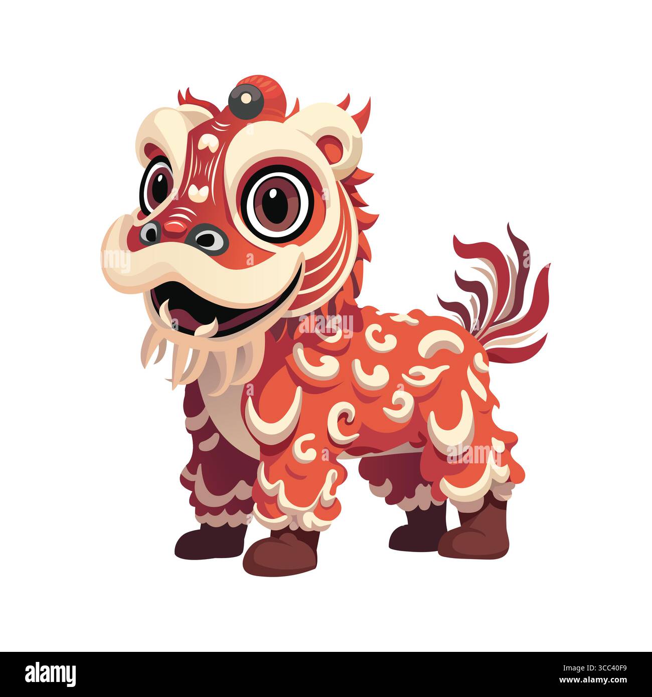 Design della mascotte Lion Dance con profilo laterale su sfondo bianco Illustrazione Vettoriale