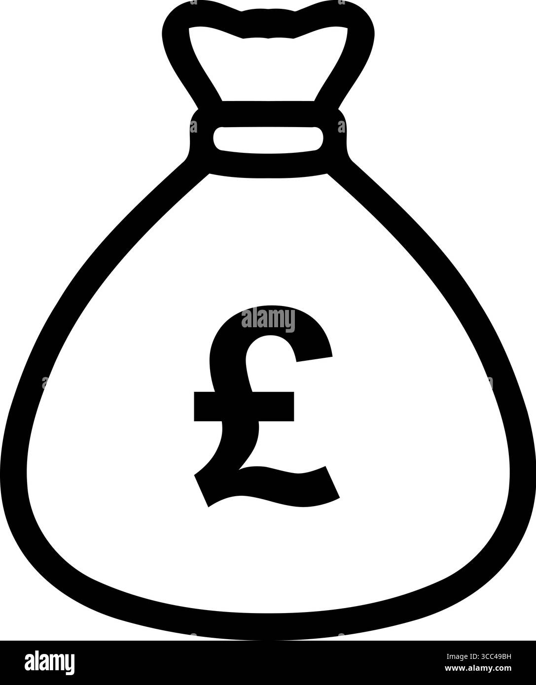 Icona della borsa dei soldi di Sterling. Simbolo del contorno nero semplice per la finanza, il cambio valuta e il settore bancario del Regno Unito. Icona della linea vettoriale. Illustrazione Vettoriale