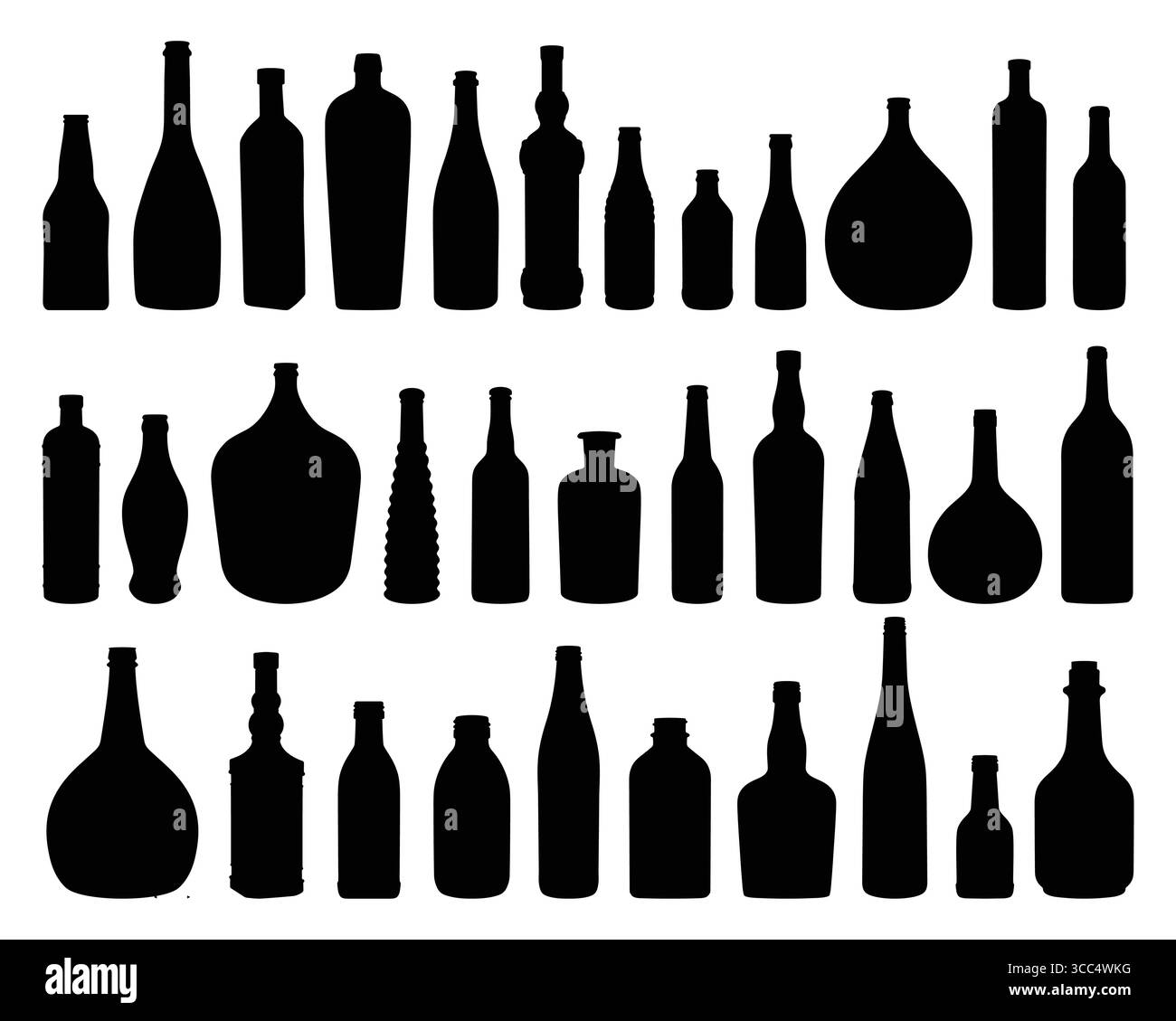 Il set di sagome di bottiglie di vetro. Illustrazione Vettoriale