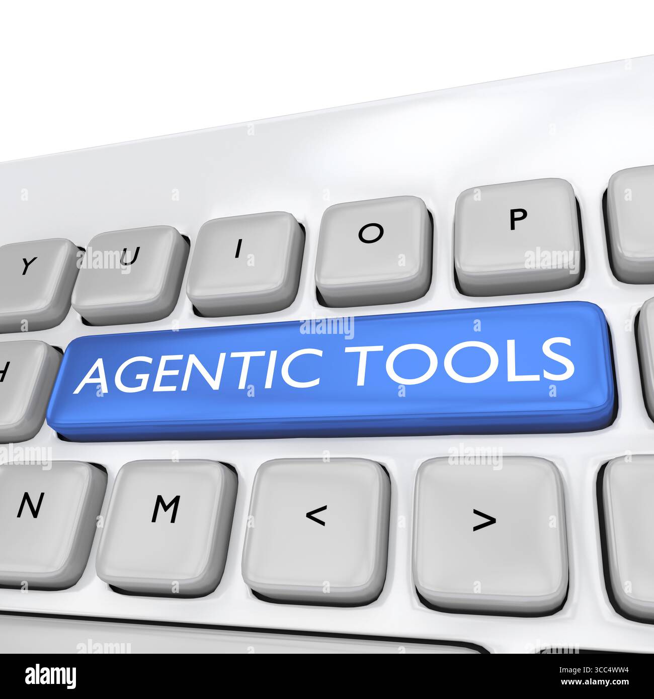 Illustrazione 3D dello script agentic Tools su un pulsante della tastiera del pc. Foto Stock
