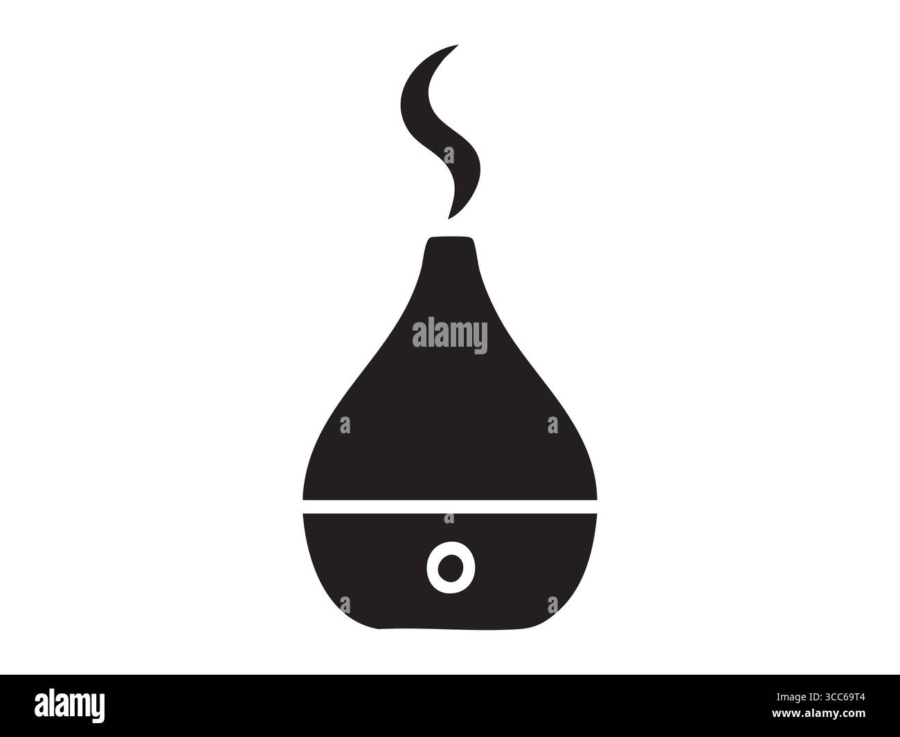 Silhouette nera del diffusore di olio essenziale che emette vapore, isolata su sfondo bianco. concetto di aromaterapia, spa, relax, fragranza, icona, l Illustrazione Vettoriale