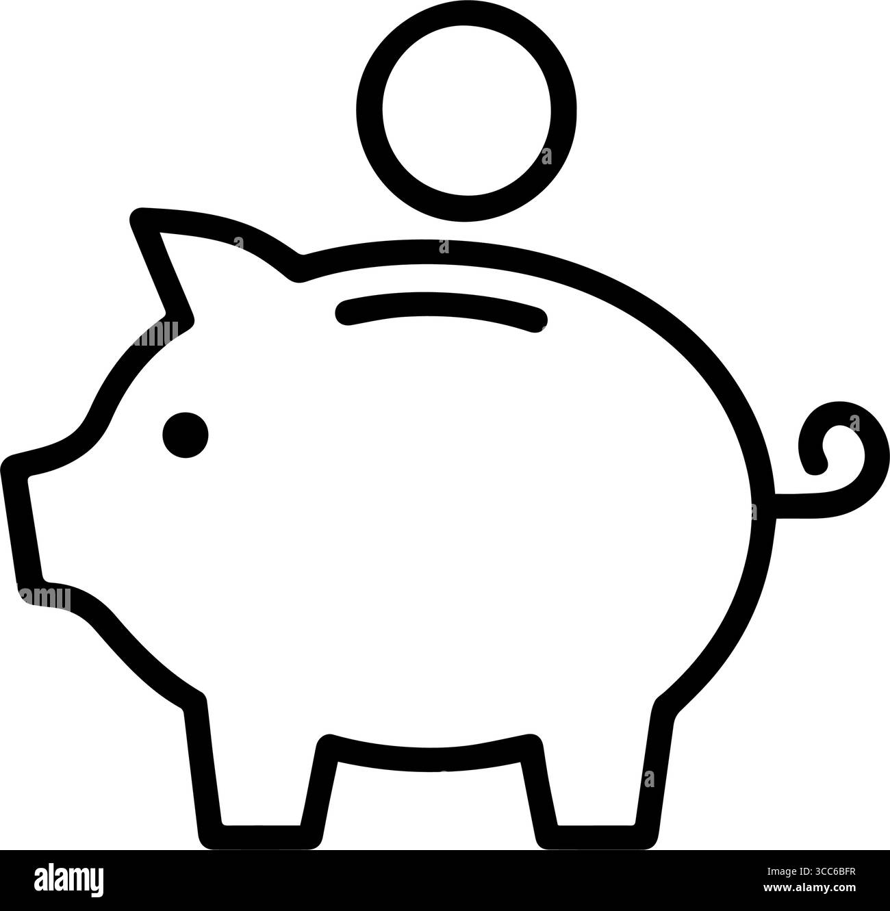 Linea salvadanaio con icona della moneta in euro per un design facilmente modificabile Illustrazione Vettoriale