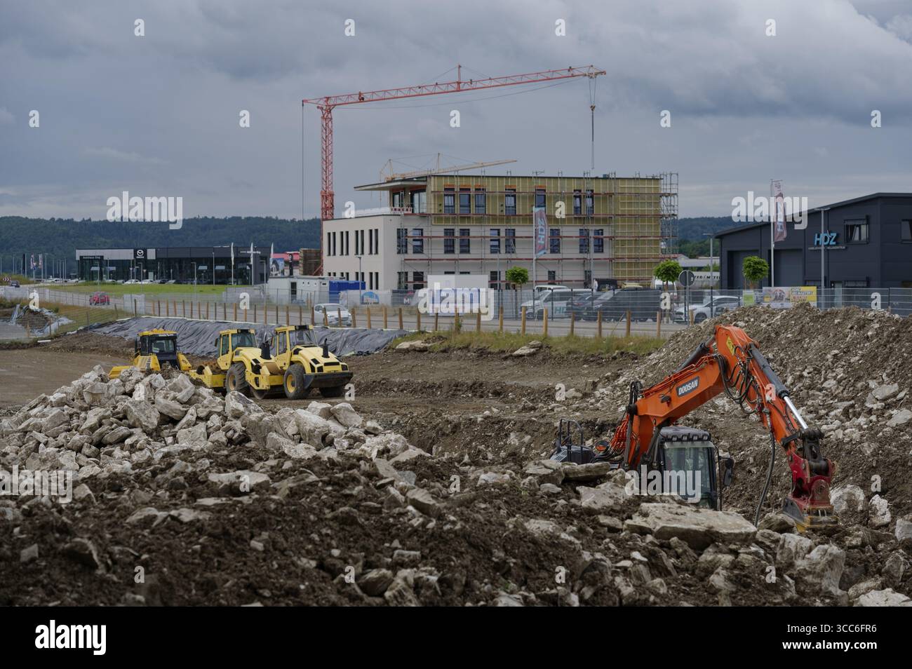 Estrazione di gesso, GIPS, materie prime, materiali da costruzione, parco naturale della foresta sveva-Franconica, Schwaebisch Hall, Hohenlohe, Germania Foto Stock