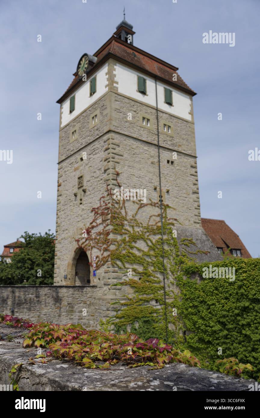 Storica porta-torre a Vellberg, Buehlertal, Buehler, Hohenlohe, Germania Foto Stock