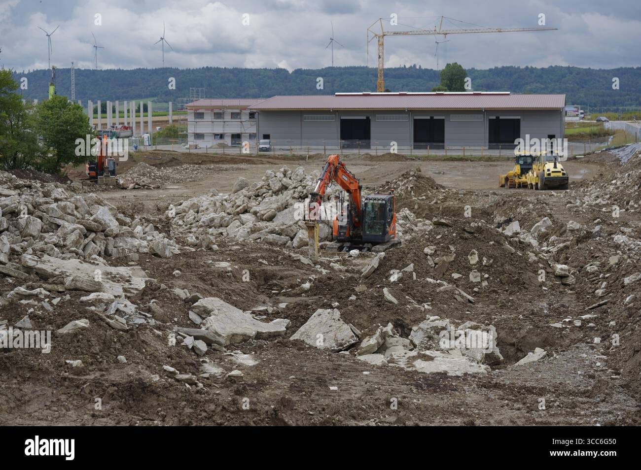 Estrazione di gesso, GIPS, materie prime, materiali da costruzione, parco naturale della foresta sveva-Franconica, Schwaebisch Hall, Hohenlohe, Germania Foto Stock