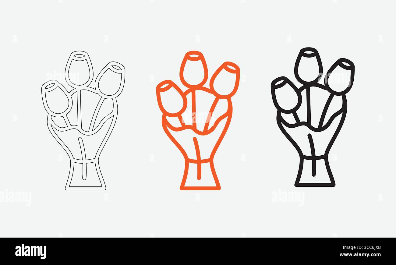 Minimalista Line Art of a Bouquet Design in tre varianti Illustrazione Vettoriale