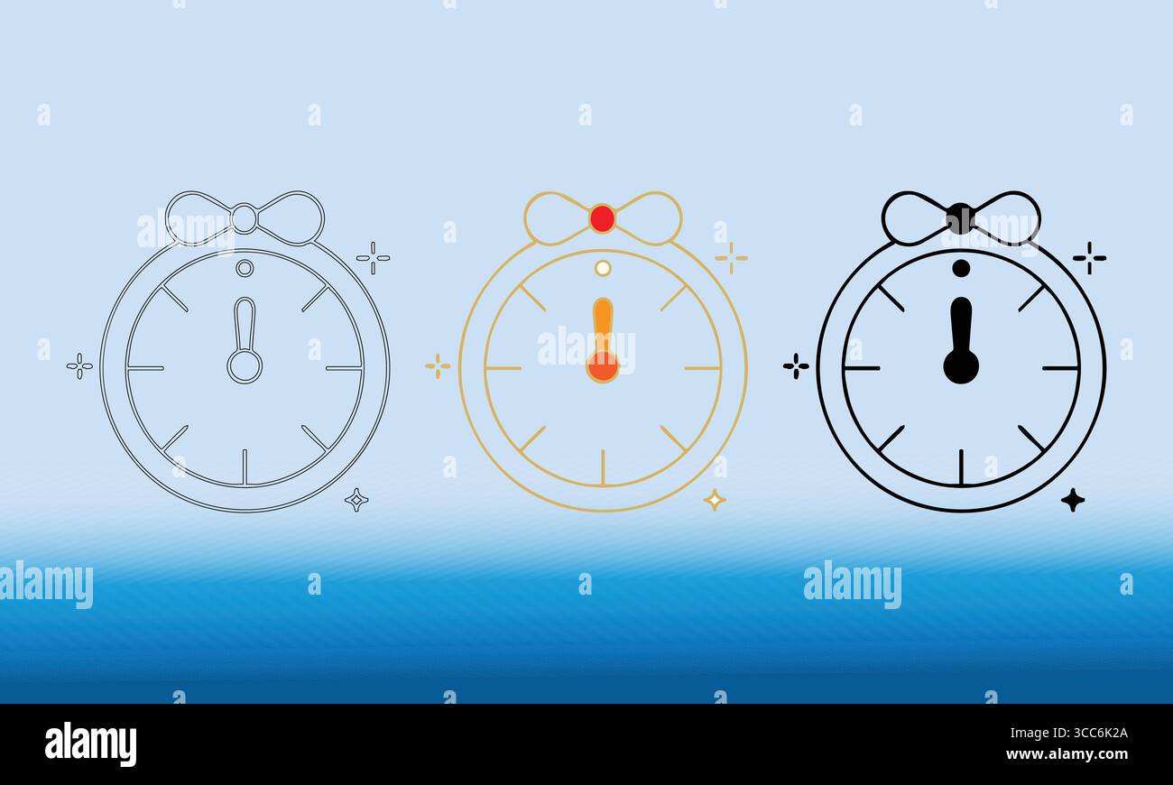 Design dell'orologio minimalista in tre stili decorativi Illustrazione Vettoriale
