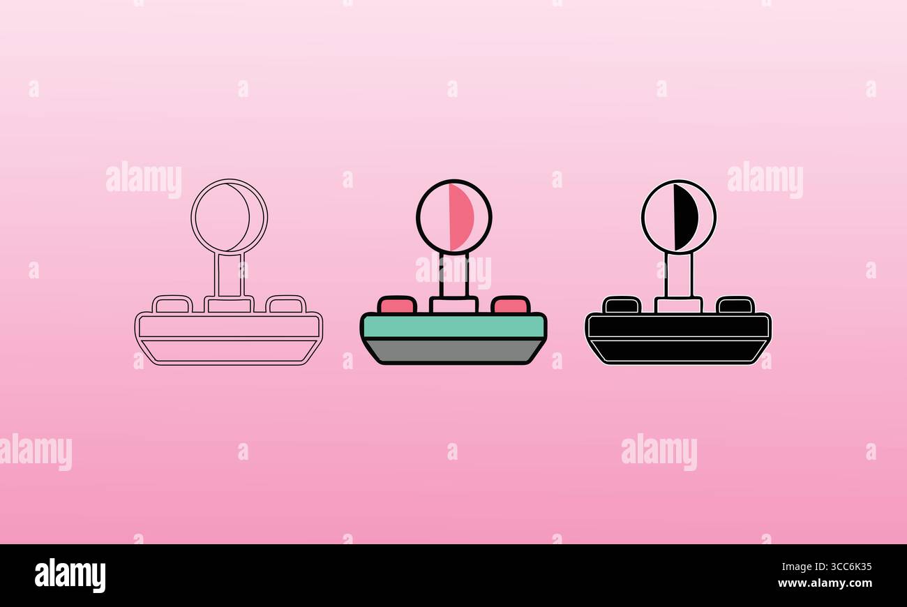 Icona joystick retro impostata su sfondo rosa gradiente Illustrazione Vettoriale