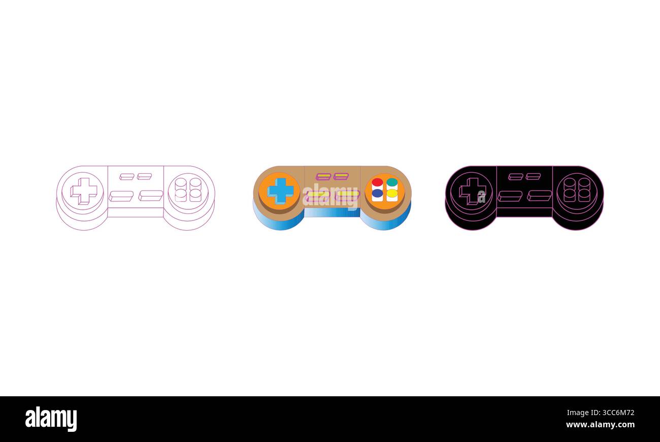 Set di illustrazioni per controller di gioco retro Illustrazione Vettoriale