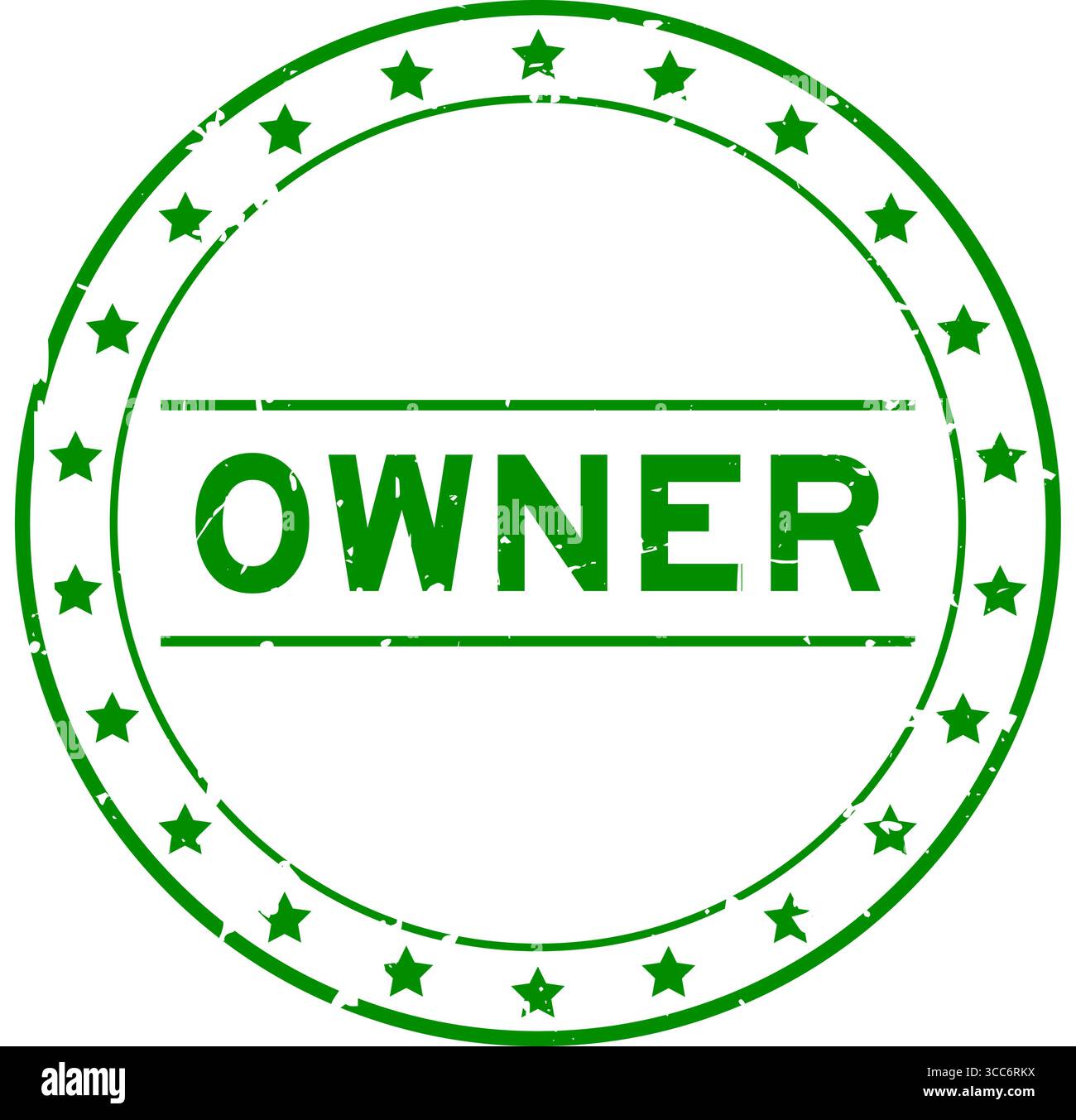 Scritta del proprietario verde grunge timbro rotondo con guarnizione in gomma su sfondo bianco Illustrazione Vettoriale