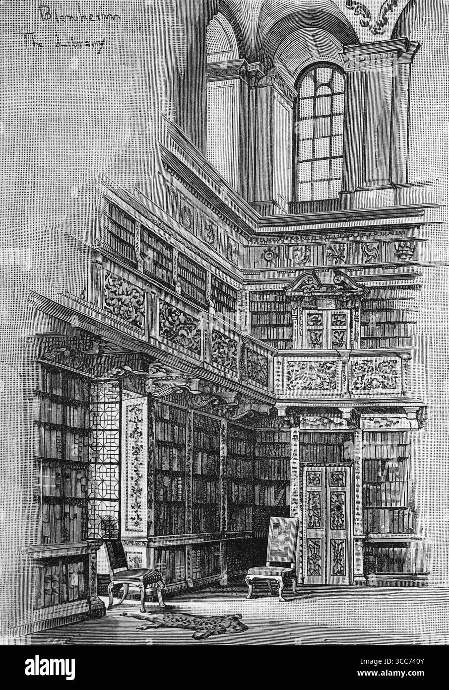 The Library of Blenheim Palace.Black and White Illustration from Our Own Country Vol 4 pubblicato da Cassell, Petter, Galpin & Co. Alla fine del XIX secolo. Foto Stock