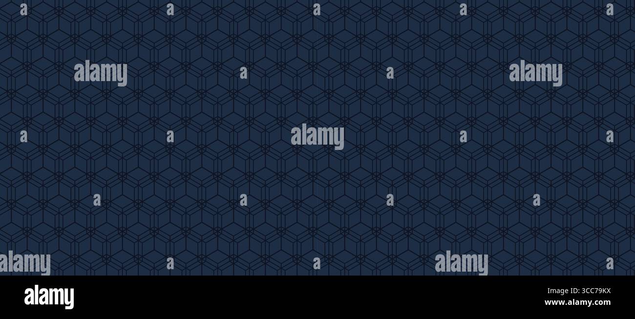 Sofisticato motivo geometrico in tessuto blu navy. Design a cubo complesso, ideale per sfondi di siti Web, stampe di moda o imballaggi. Texture sottile Illustrazione Vettoriale