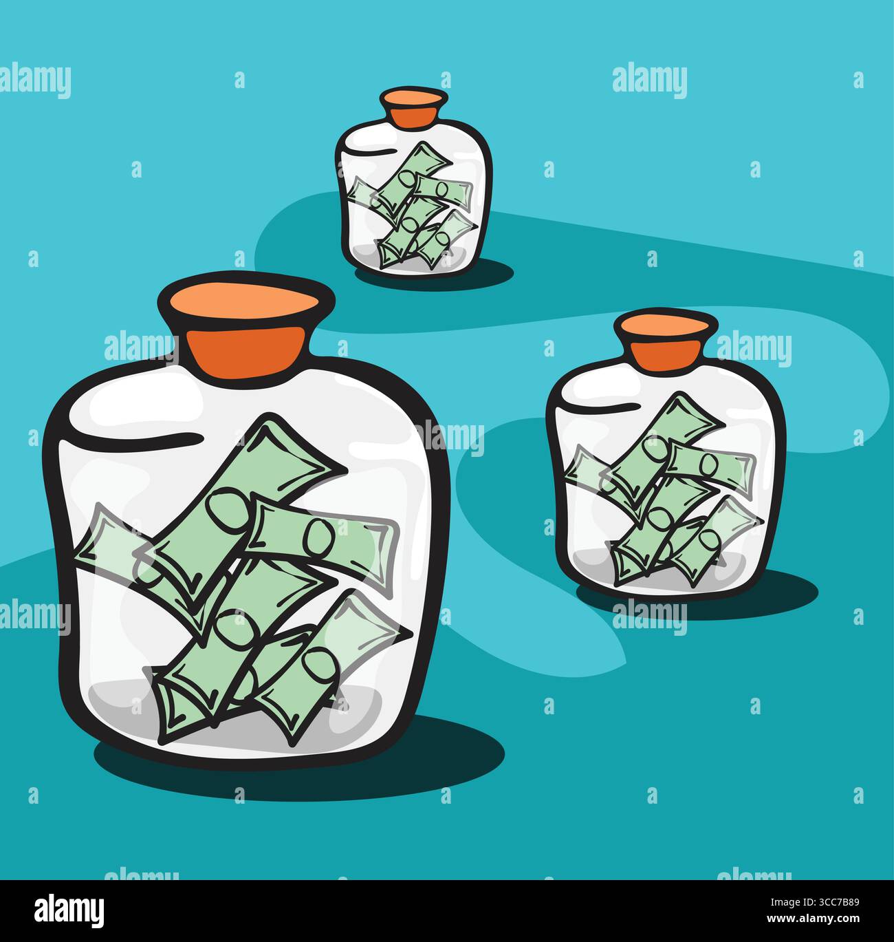 Risparmiare denaro in vasetti di vetro rappresenta un investimento e una sicurezza finanziaria Illustrazione Vettoriale