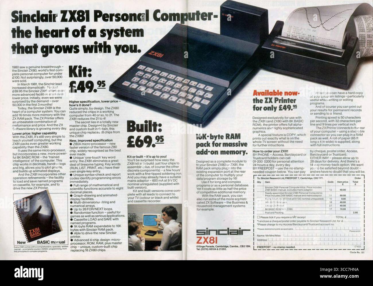 1982 Personal computer Sinclair ZX81, memoria RAM da 16 KB, annuncio stampante ZX, Foto Stock