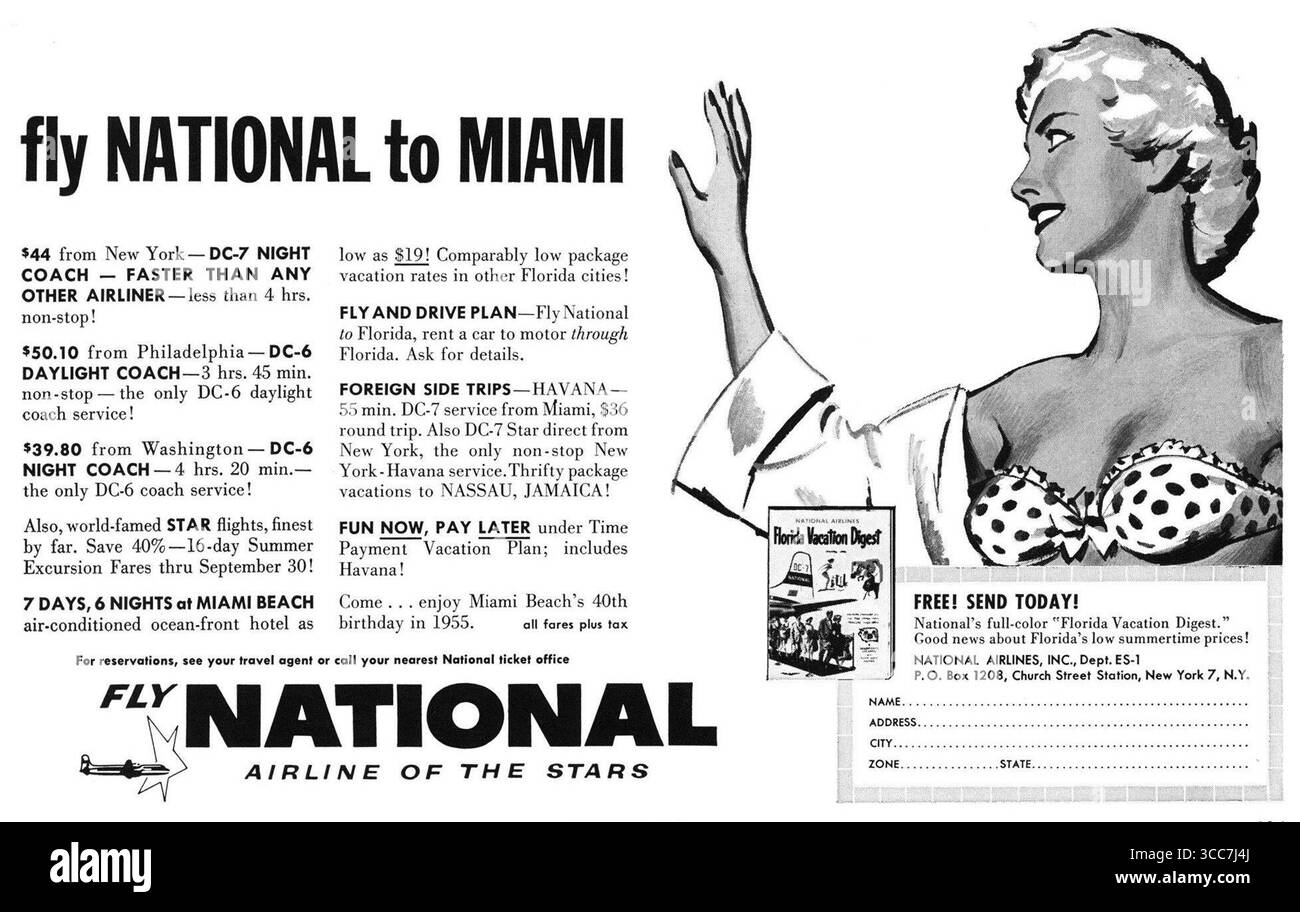 1955 annuncio Fly National to Miami Foto Stock