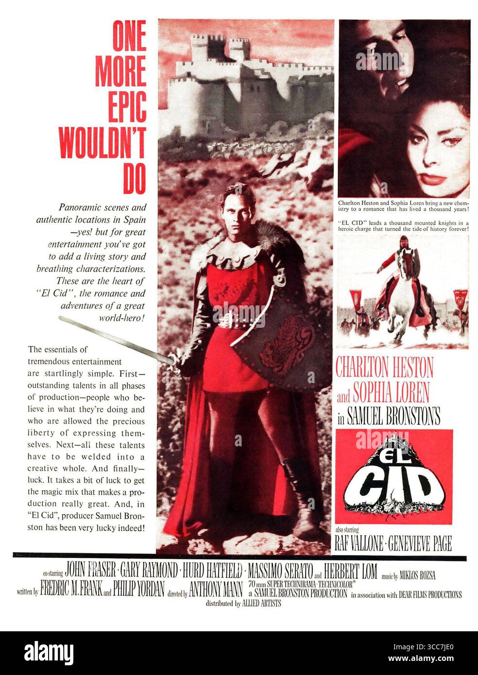 Film epico storico del 1961 El Cid poster, con Charlton Heston e Sophia Loren. Foto Stock