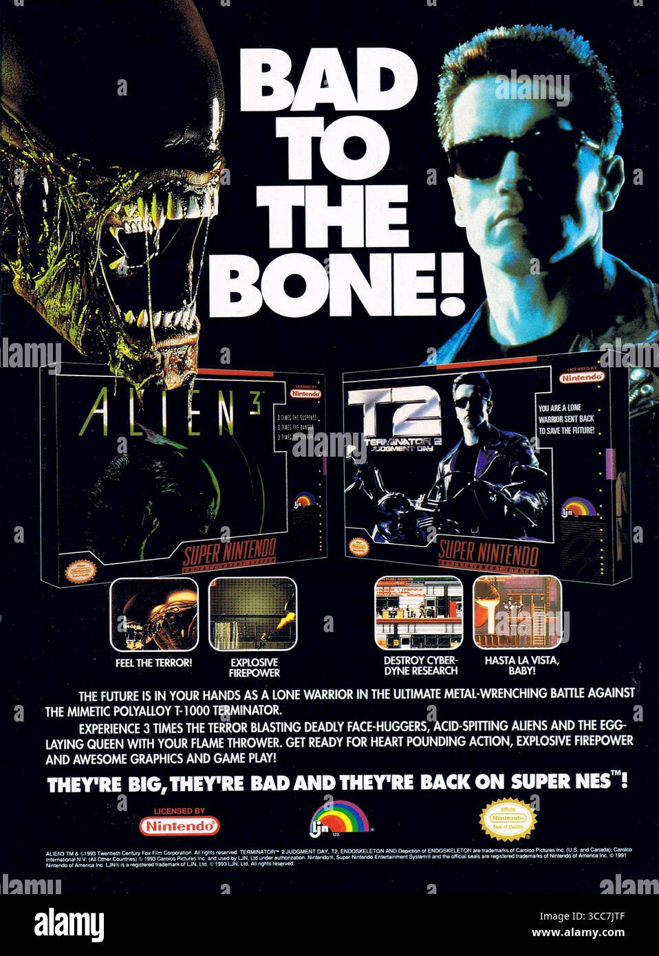 1993 Alien 3, Terminator 2: Judgment Day SNES Foto Stock