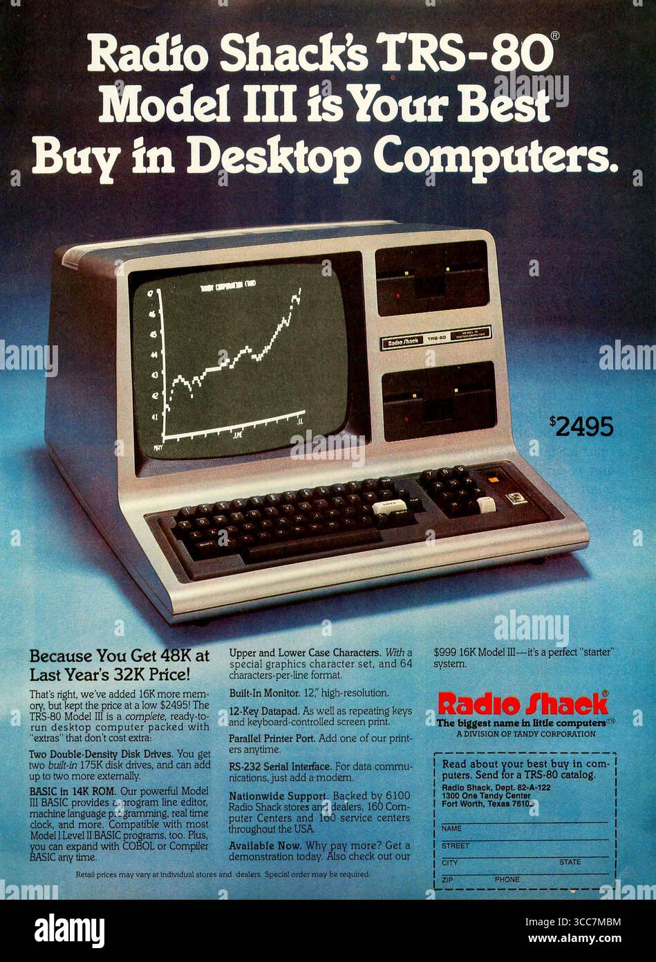 1981 annuncio per computer desktop radio Shack TRS-80 modello III Foto Stock