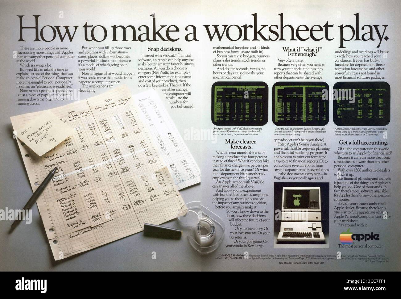1983 annuncio sul software finanziario di Apple computer e VisiCalc Foto Stock