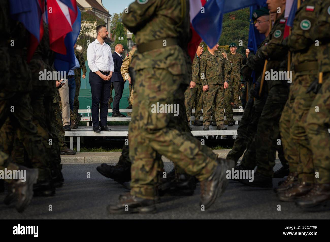 Varsavia, Polonia. 10 agosto 2025. Il ministro della difesa polacco Wladyslaw Kosiniak-Kamysz è visto a Varsavia, in Polonia, il 10 agosto 2025. Le prove si svolgono a Varsavia per la prossima parata militare annuale. (Foto di Jaap Arriens/Sipa USA) credito: SIPA USA/Alamy Live News Foto Stock