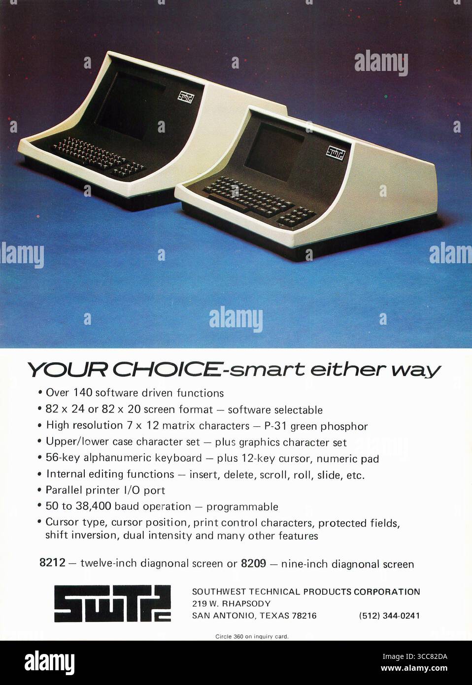 1981 SWTPC Southwest Technical Products Corporation 8212 (schermo con diagonale da 12"), 8209 (schermo con diagonale da 9") annuncio Foto Stock