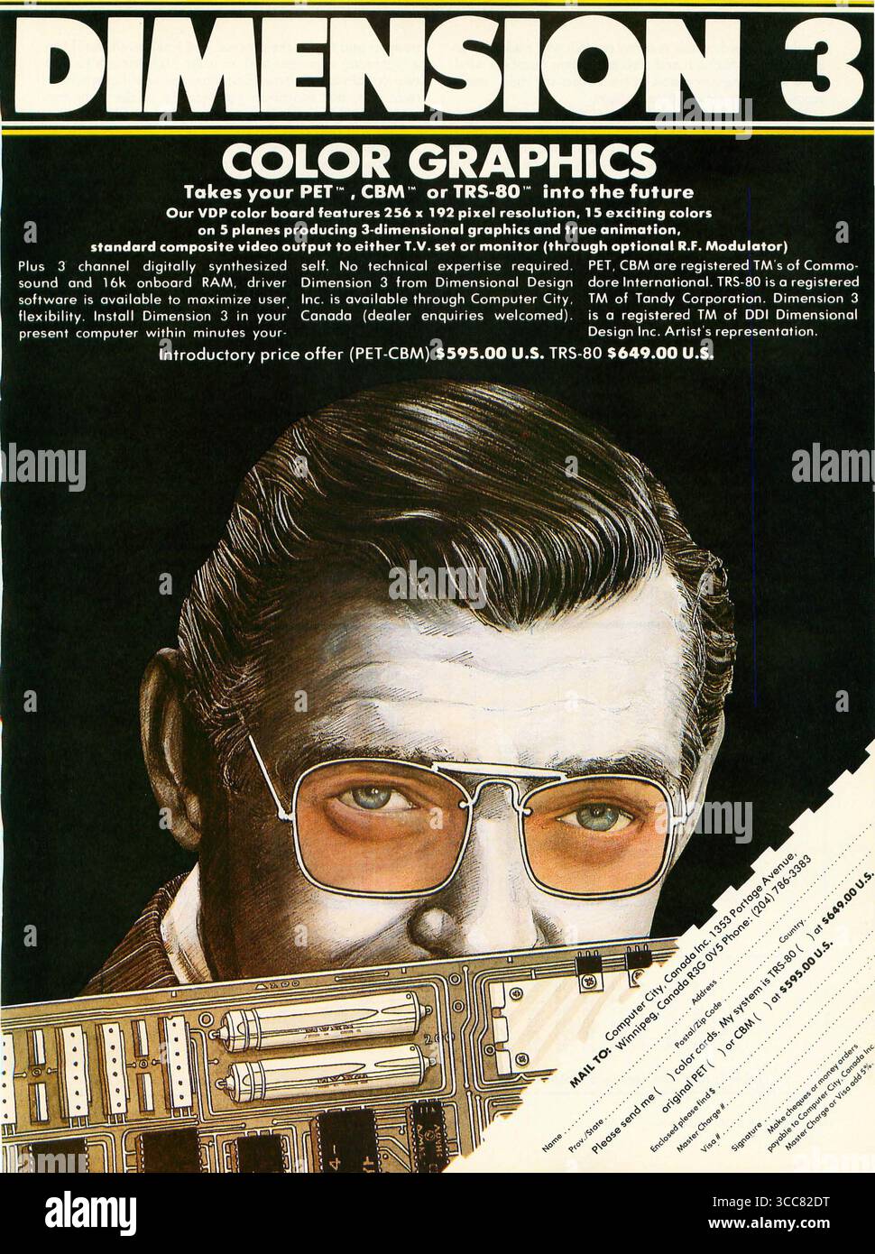 Annuncio scheda a colori VDP grafica a colori Dimension 3 Foto Stock