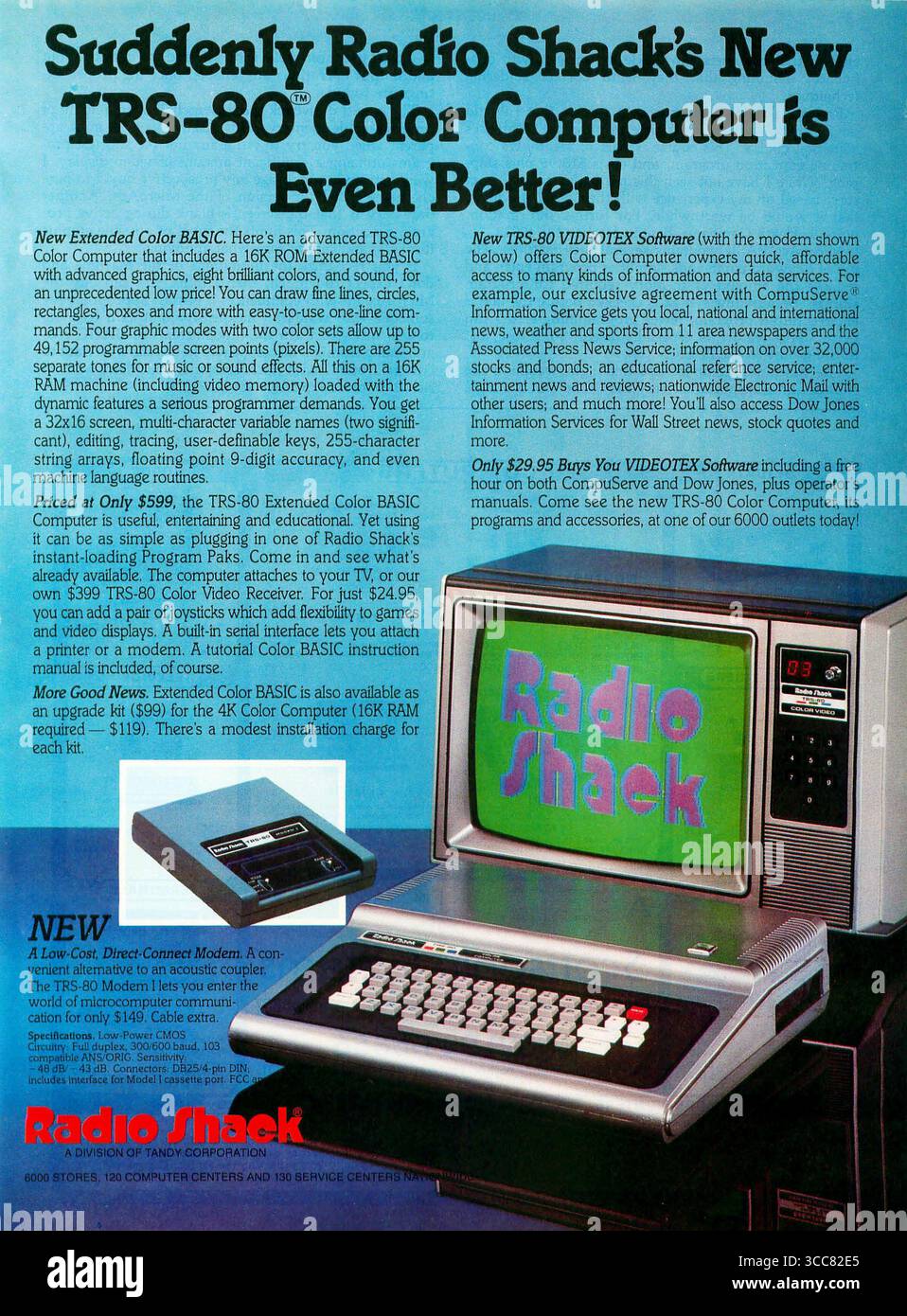 1981 annuncio per computer a colori radio Shack TRS-80 Foto Stock