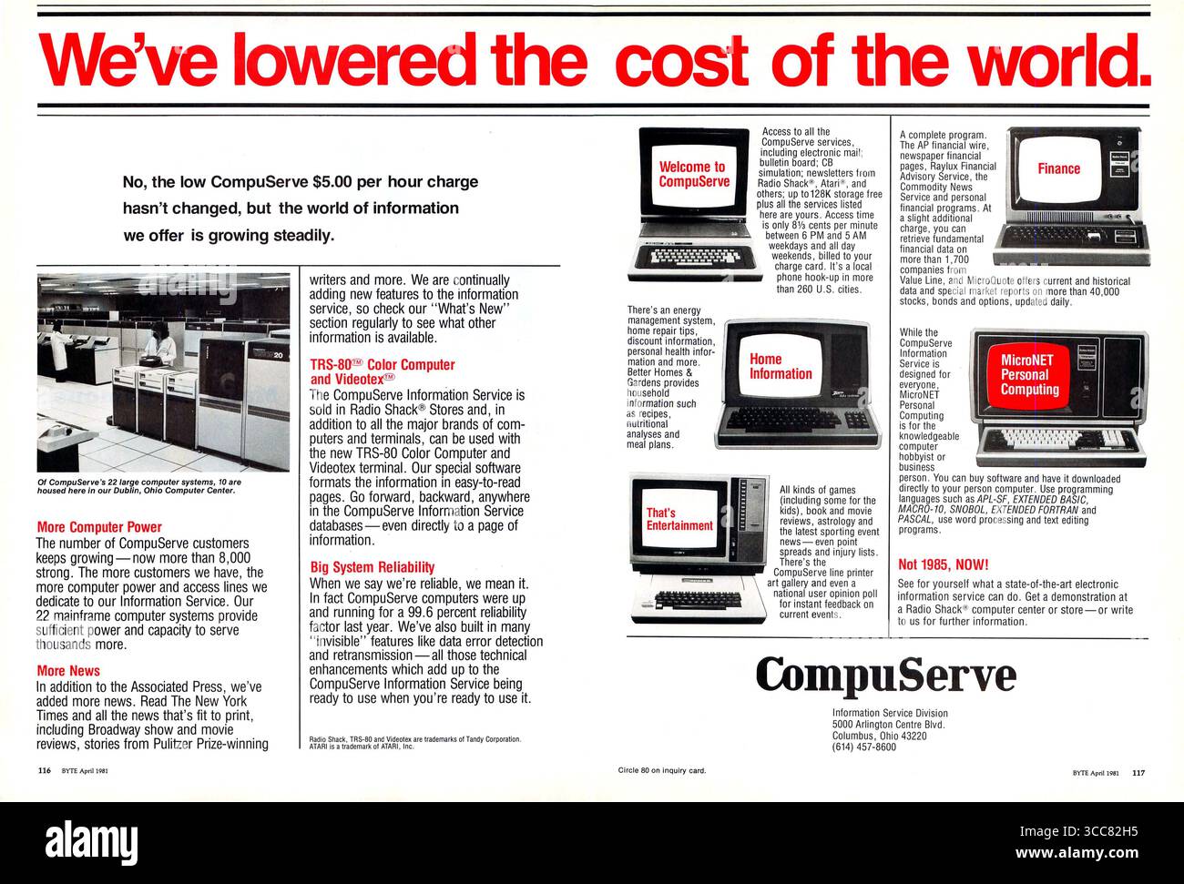 1981 annuncio del servizio informazioni CompuServe, "ora solo $5/ora!" Foto Stock