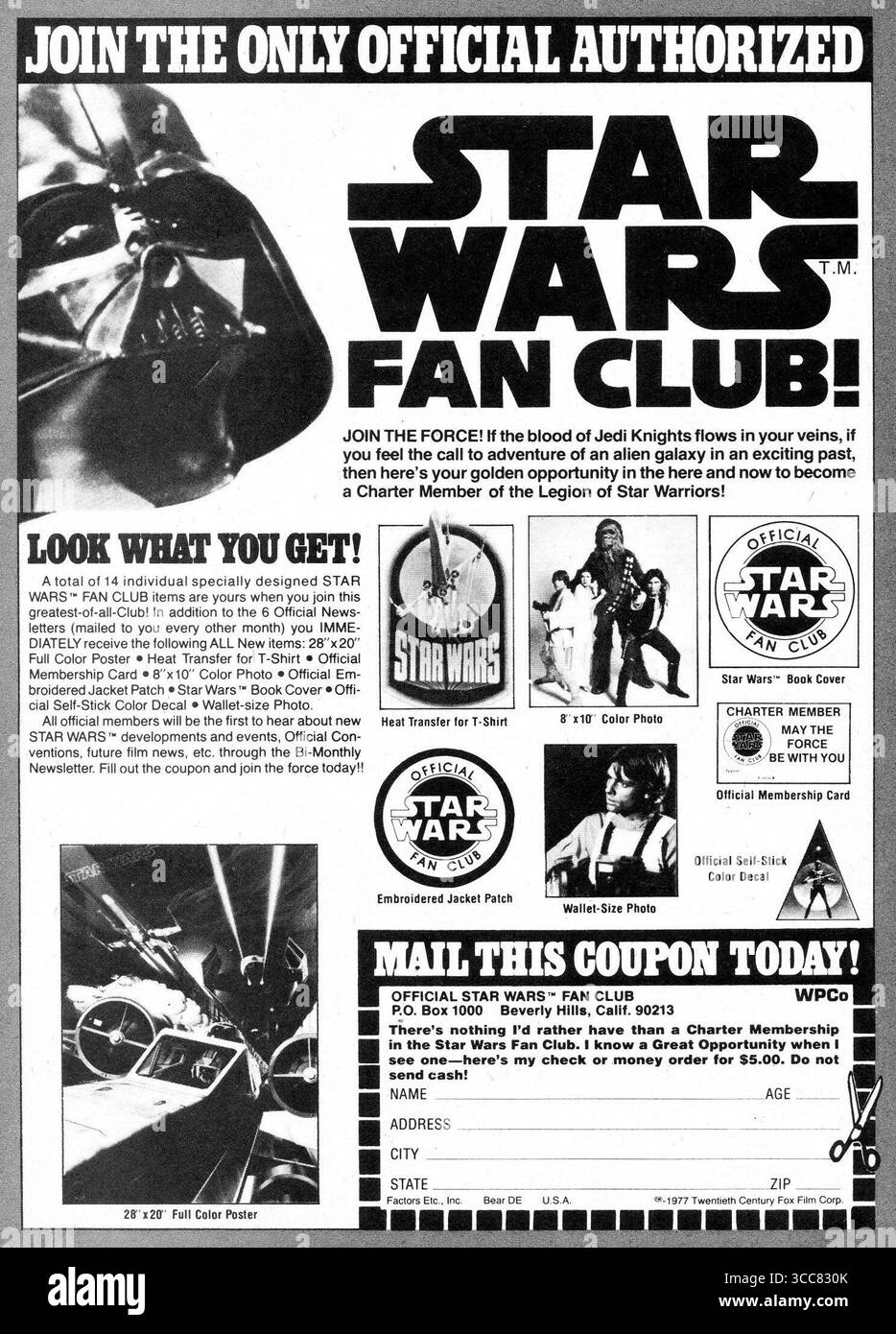 1978 The Official Star Wars fan Club, annuncio di Beverly Hills California Foto Stock