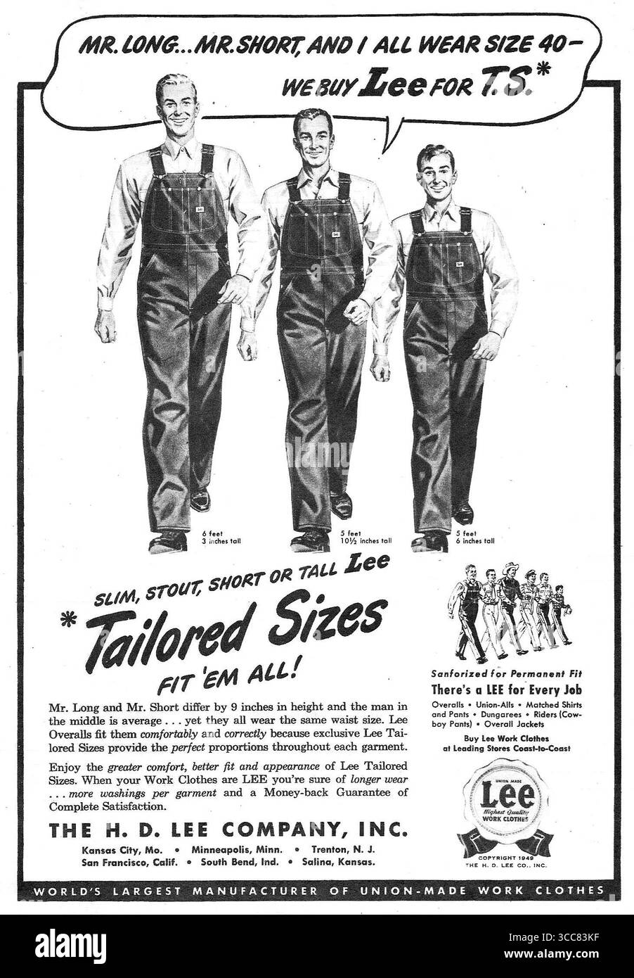 1949 Lee Overalls ad Foto Stock