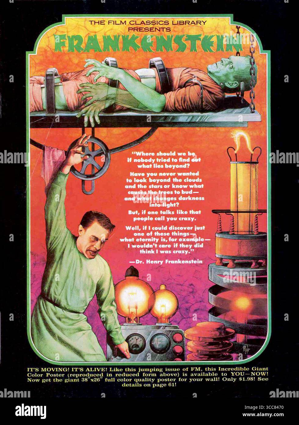 1974 poster per la Film Classics Library presenta: Frankenstein film-book Frankenstein, disegnato da Richard Anobile. Foto Stock