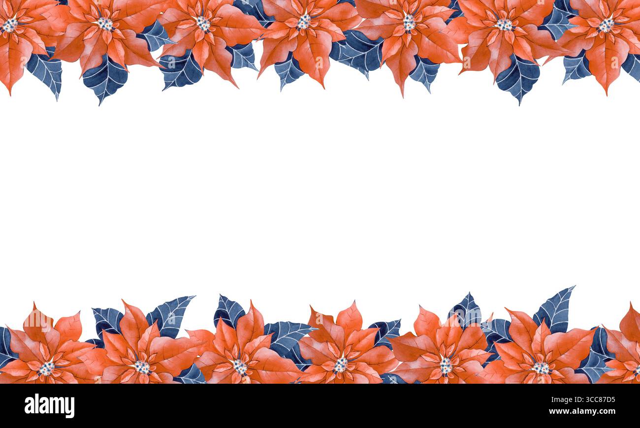 Cornice rettangolare natalizia con punta, disegnata a mano. Illustrazione acquerello. Un modello natalizio con un posto dove inserire cartoline e inviti. Foto Stock