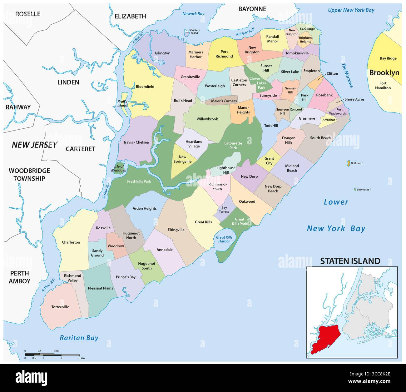 Mappa del quartiere di Staten Island, New York Foto Stock