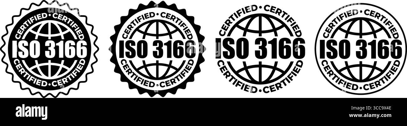 Timbro certificato ISO 3166– etichetta standard con codice paese e design vettoriale con timbro Illustrazione Vettoriale