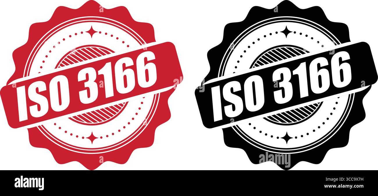 Timbro certificato ISO 3166– etichetta standard con codice paese e design vettoriale con timbro Illustrazione Vettoriale
