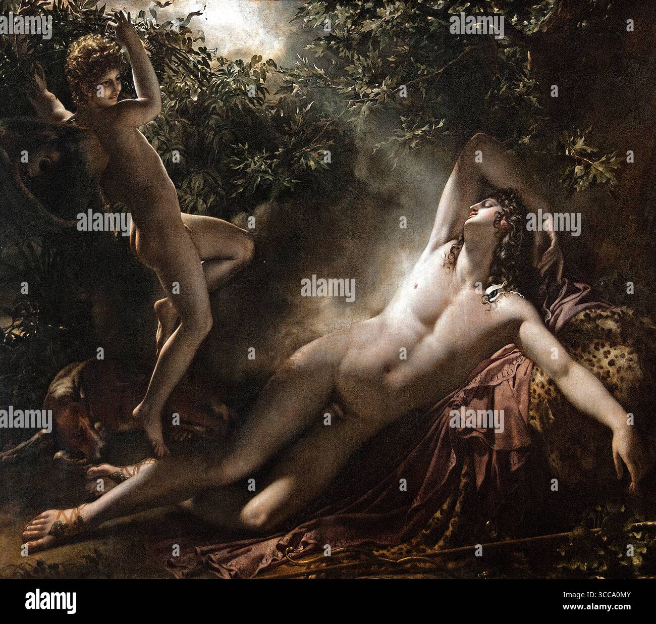 Il sonno di Endymion 1791 di Anne Louis Girodet de Roussy Trioson French France Museum Louvre Paris ( il sonno di Endymion si riferisce al mito greco di un bel pastore amato dalla dea della luna Selene, che pregò Zeus di concedergli eterna giovinezza e immortalità. Zeus accettò di mettere Endymion in un sonno eterno in modo che Selene potesse godere della sua bellezza per sempre, diventando il soggetto di molte opere d'arte famose, in particolare la pittura di Anne-Louis Girodet Foto Stock