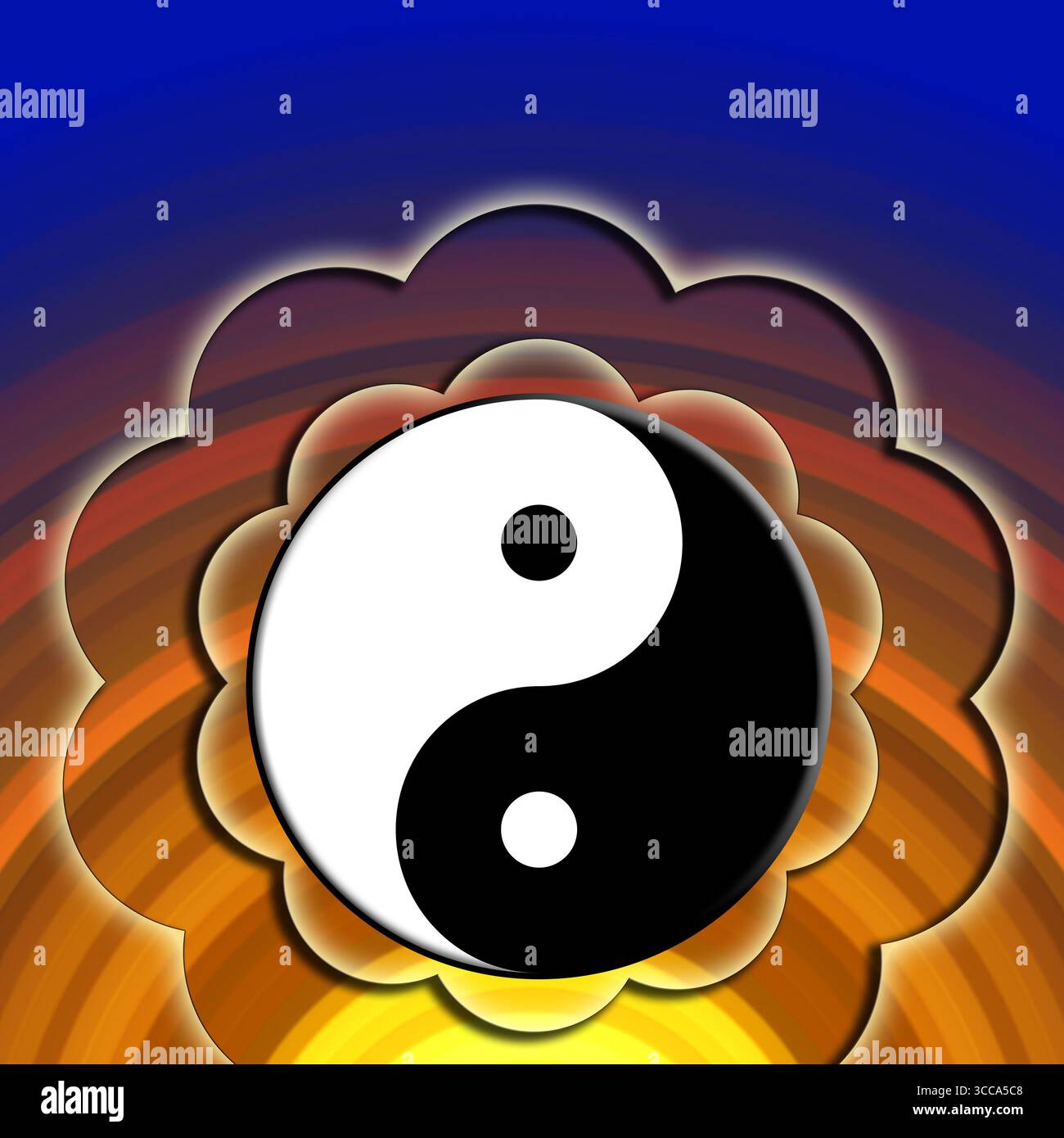 Interpretazione artistica moderna del simbolo yin-yang, che unisce design astratto a temi di dualità e equilibrio universale Foto Stock