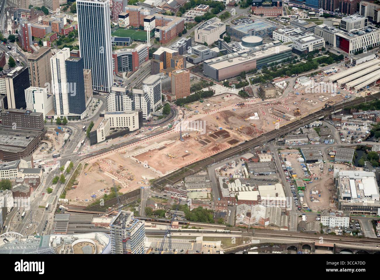 Una vista aerea delle opere HS2 nel centro di Birmingham, West Midlands, Inghilterra centrale, Regno Unito, che mostra il sito della stazione di Curzon Street Foto Stock