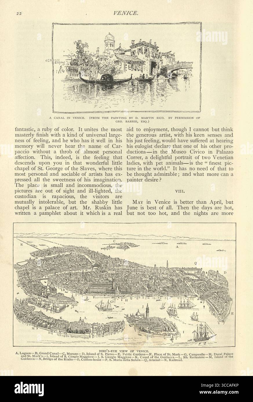 Vista dall'alto di Venezia, del Canale, illustrazione d'epoca vittoriana, del XIX secolo 1880 Foto Stock