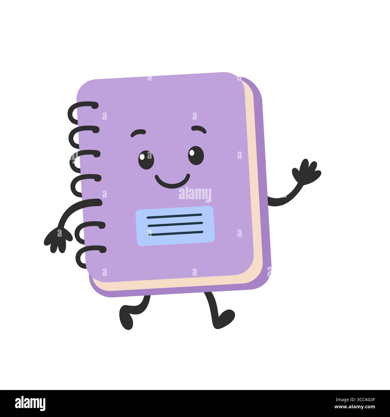 Carino personaggio a spirale viola del notebook sorridente Illustrazione Vettoriale