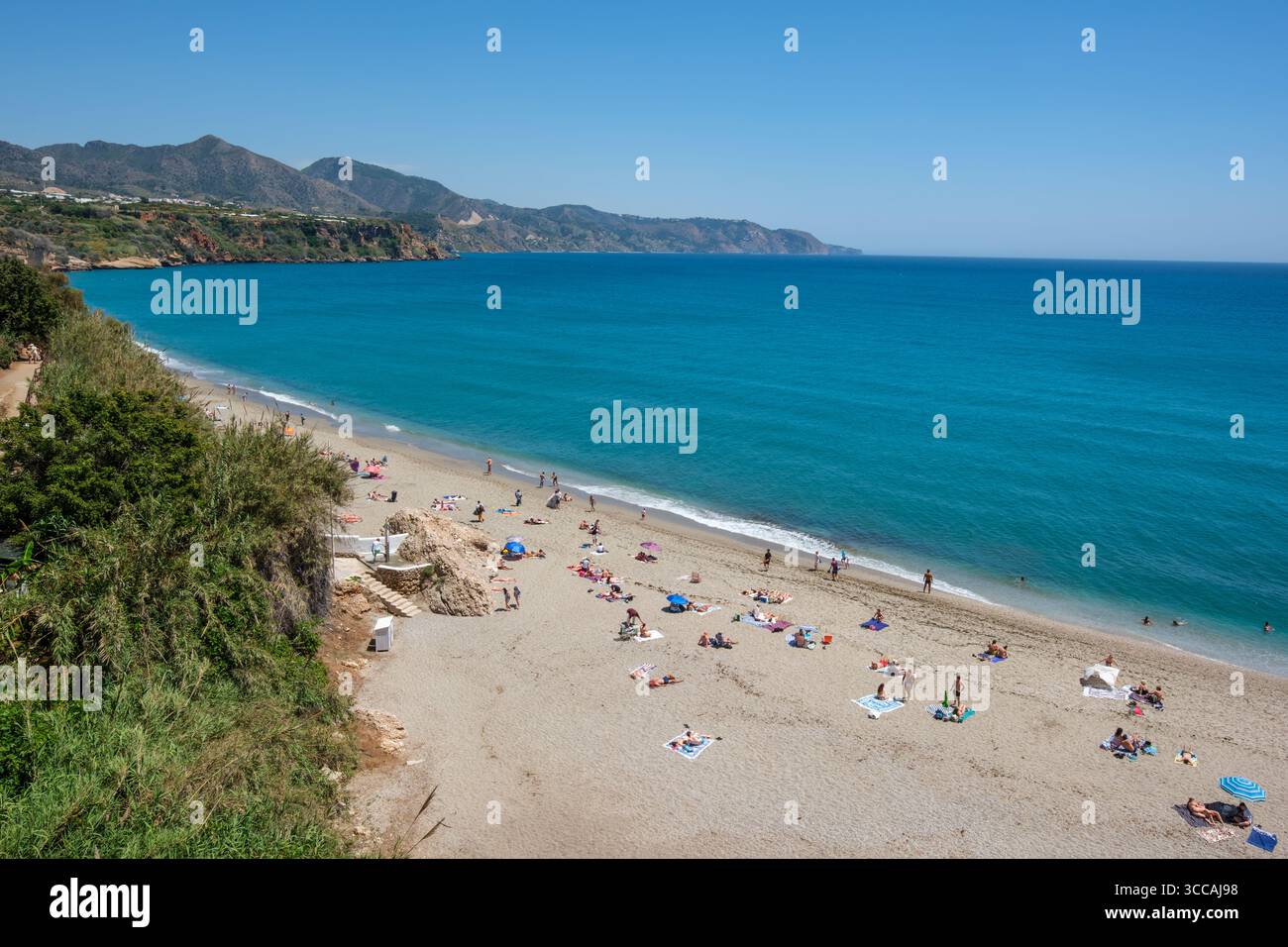La spiaggia Playa de Burriana, Nerja. Foto Stock