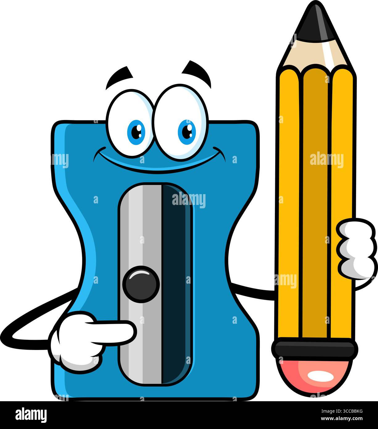 Personaggio del cartone animato dell'affilatrice scolastica che tiene Una matita. Illustrazione vettoriale disegnata a mano isolata su sfondo trasparente Illustrazione Vettoriale