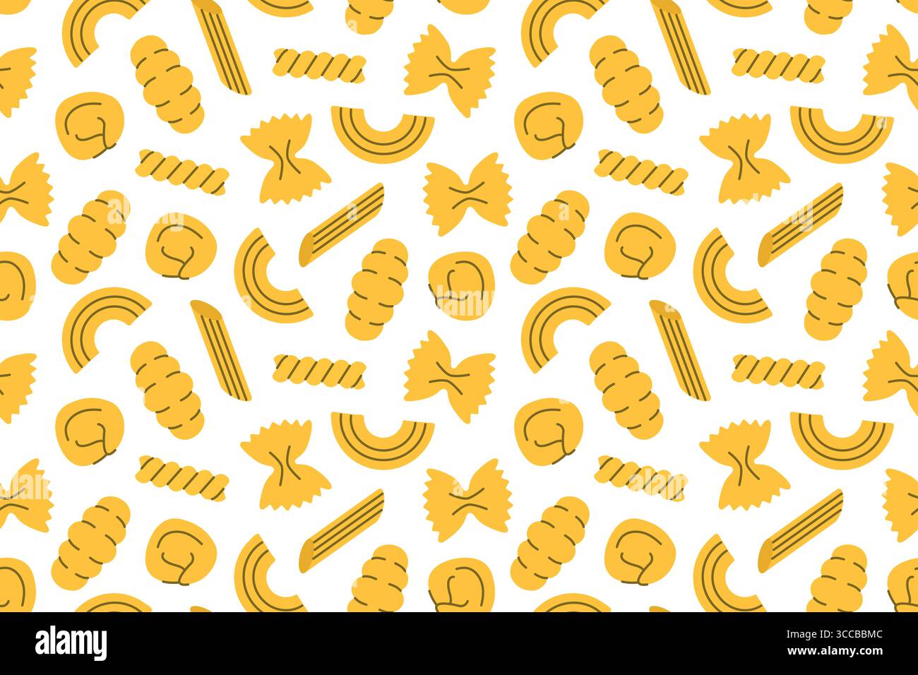 motivo senza cuciture con diversi tipi di pasta: penne; farfalle; fusilli, tortellini e gnocchi - illustrazione vettoriale Illustrazione Vettoriale